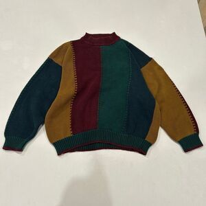 Vintage BASIX Fenn Wright & Manson Colorblock Sweater 100% Cotton Made in Hong K